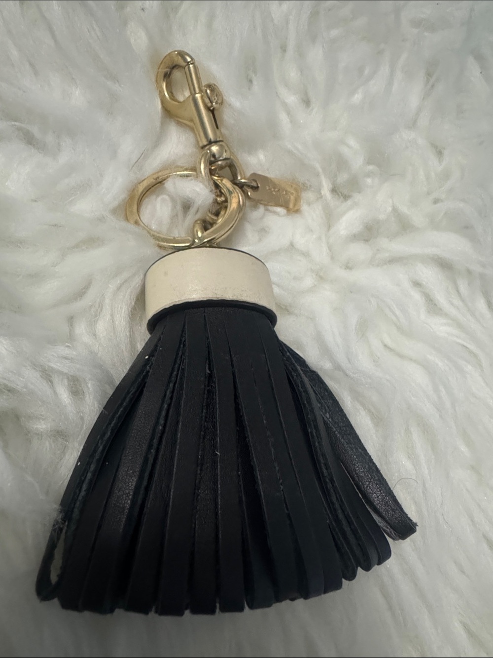 Coach Leather Tassel Keychain with Gold Hardware - Black